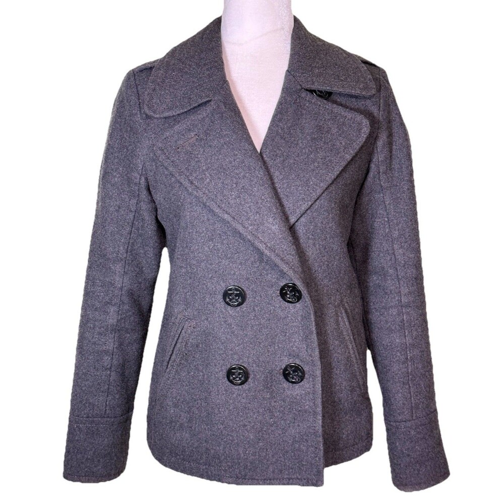 American Eagle Women’s Gray Wool Blend Pea Coat Jacket Minimalist Quiet Luxury S